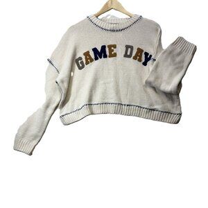 Cute “Game Day” Varsity Knit Sweater Cropped Pullover Size M- Jessica Simpson